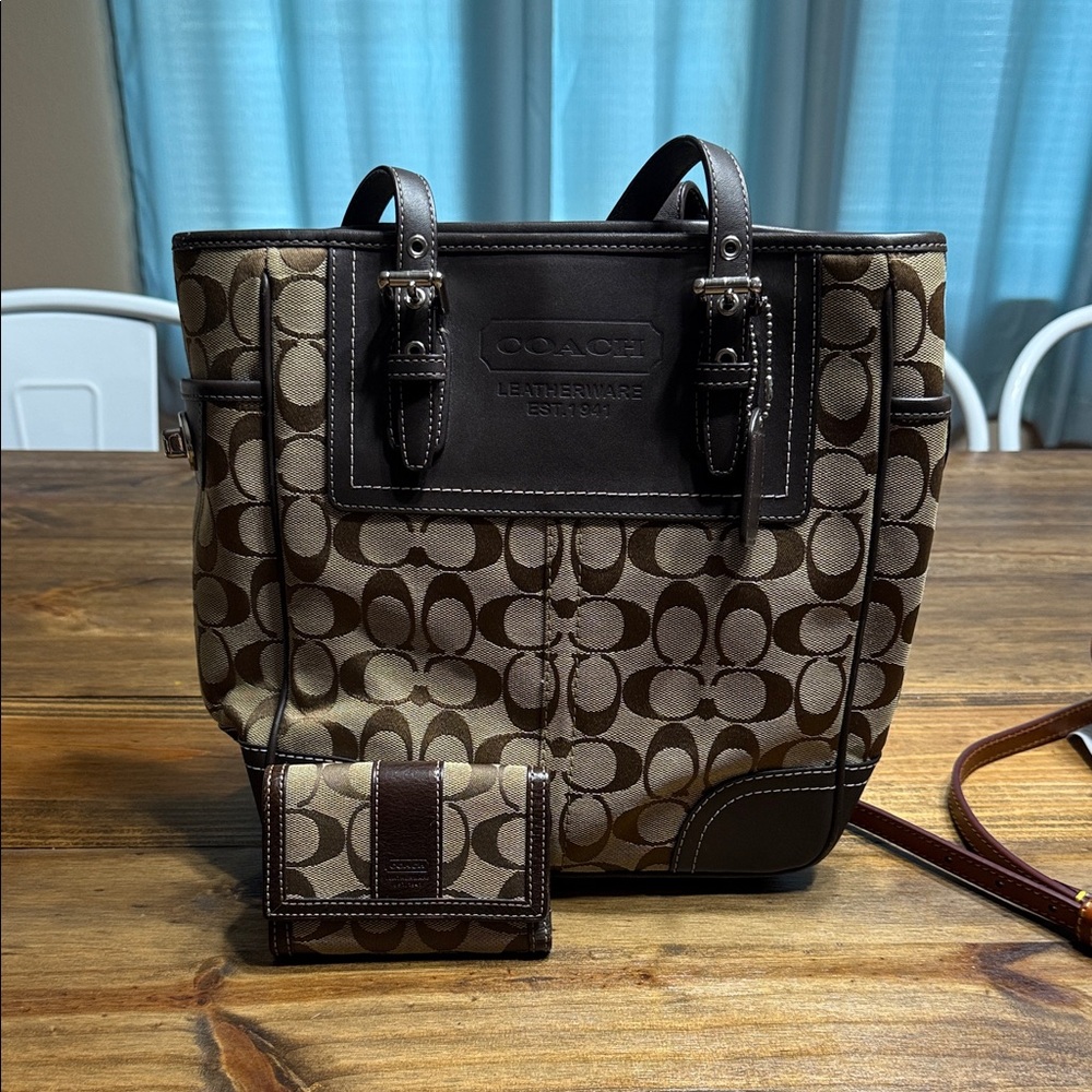 Coach Brown and Black Signature Tote